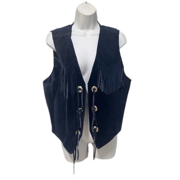Medium Jackets & Blazers - Vintage Rock Creek Suede Fringe Western Cowgirl Vest Leather Boho Biker Womens L
